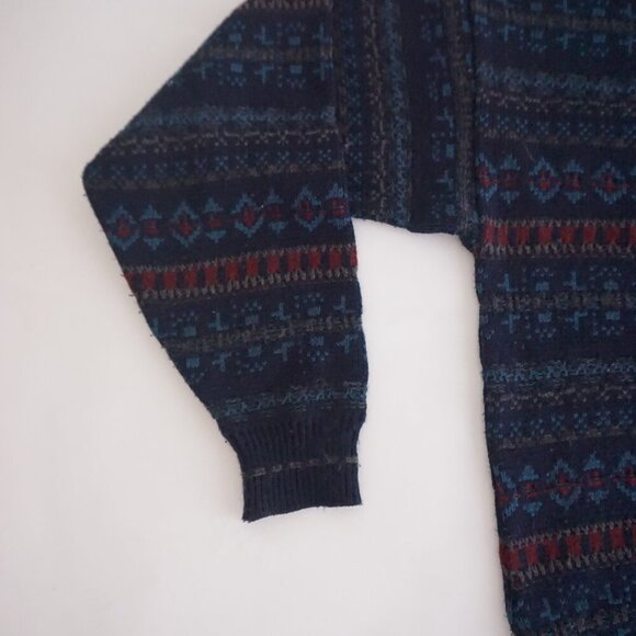 Vintage Van Heusen Navy Maroon Biggie Cosby Eclectic Knit Crewneck Sweater L - Picture 5 of 9